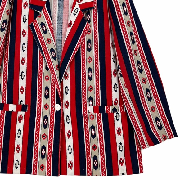 Vintage Native Pattern Red, White, Blue, Khaki Unlined Blazer by Bon Worth USA - Picture 4 of 13